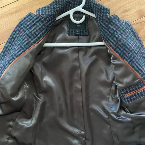 J. Crew. Houndstooth Regent Wool Blazer In Olive Amber Size 00 - Picture 7 of 12